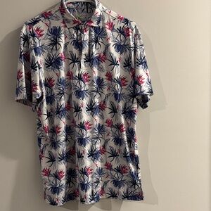 Tailorbyrd White Polo with Navy & Pink Tropical Print